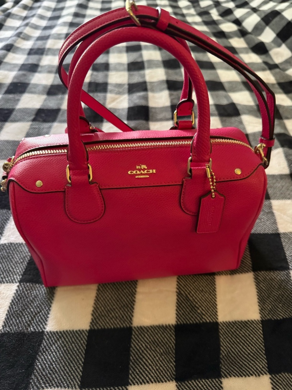 Coach Hot Pink Pebbled Leather Satchel with Gold Hardware